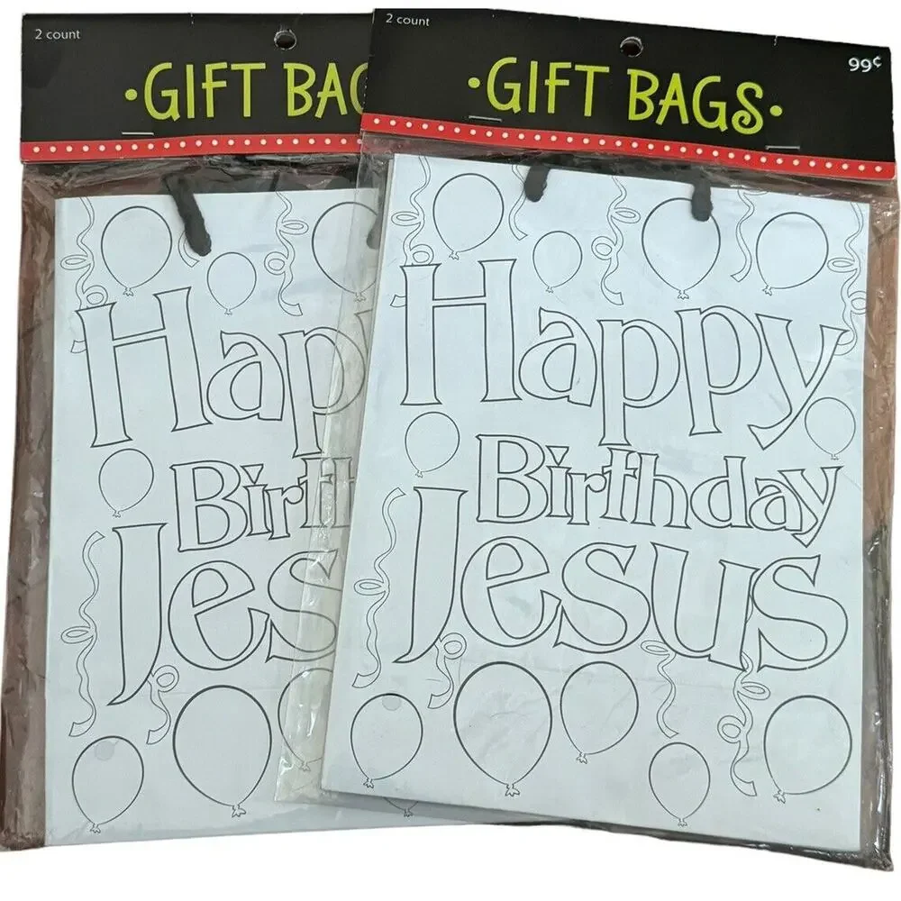 Happy‎ Birthday Jesus NEW Gift Bags (4) Can Be Colored Christmas Holiday Church